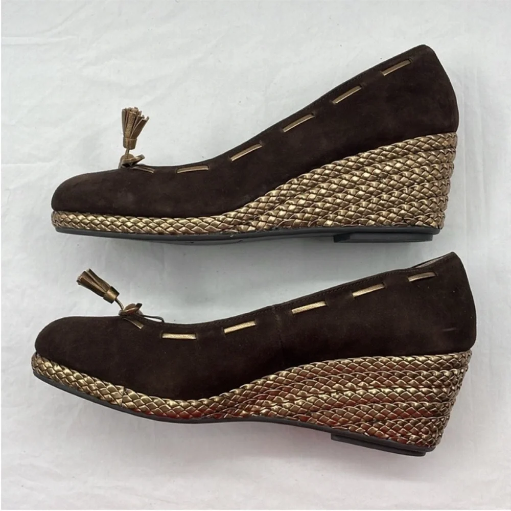 NEW! Lauren Ralph Lauren Cambree Suede Metallic Taupe Wedges. 9.5B.